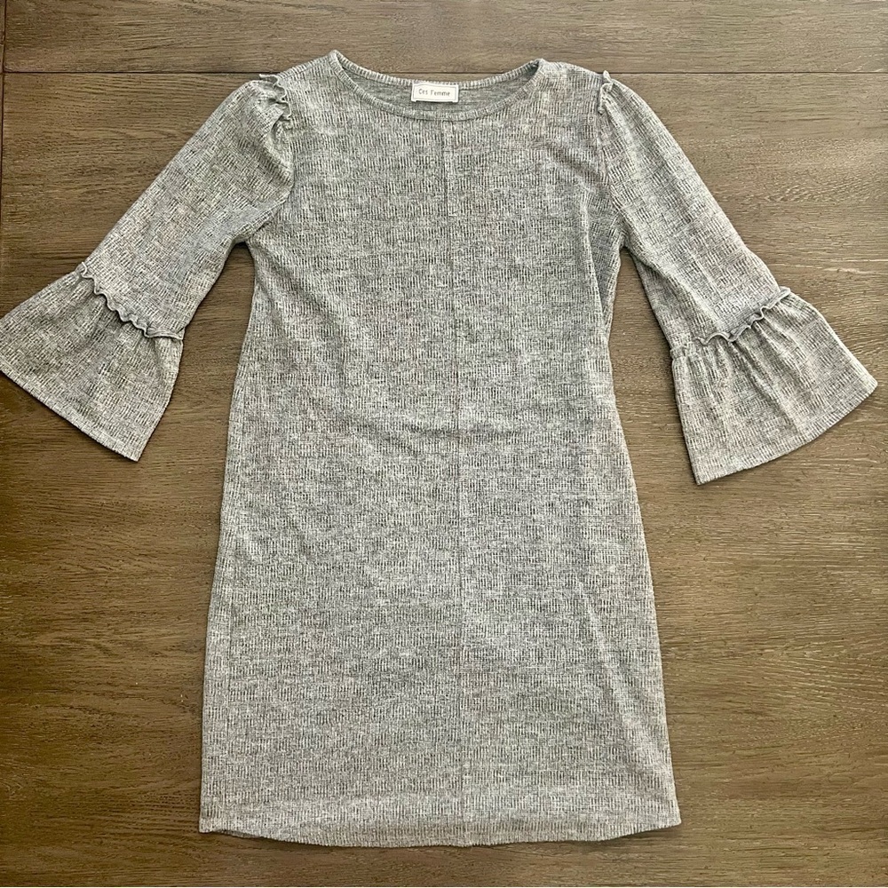 Ces Femme Grey Bell Sleeve Mini Dress size Medium